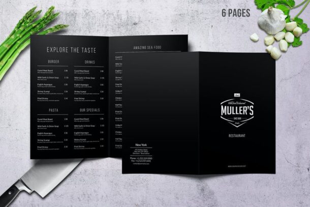 Muller’s Bifold A4 & US Letter Elegant Menu
